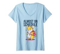 Mujer Casi en horario Ciencia Vida estudiantil Nerd Hamster Humor Camiseta Cuello V