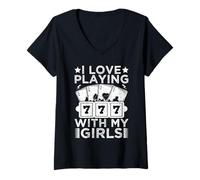 Mujer Casino Gambler Love Playing With My Girls Gambling Camiseta Cuello V