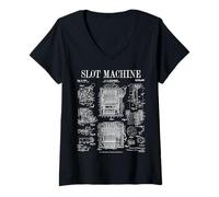 Mujer Casino máquina tragamonedas Lucky Gambler Gambling Vintage Patent Camiseta Cuello V
