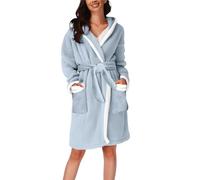Mujer Caso/Invierno a juego Home Plush Thermal Bathrobe Nightgown Bathrobe Bata de dormir de satén, azul, L