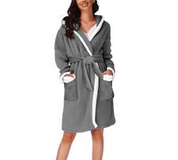 Mujer Caso/Invierno a juego Home Plush Thermal Bathrobe Nightgown Bathrobe Bata de dormir de satén, gris, XXL
