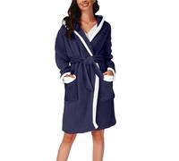 Mujer Caso/Invierno a juego Home Plush Thermal Bathrobe Nightgown Bathrobe Bata de dormir de satén, marine, M