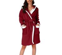 Mujer Caso/Invierno a juego Home Plush Thermal Bathrobe Nightgown Bathrobe Bata de dormir de satén, rojo, XXL