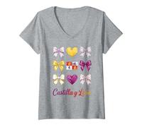 Mujer Castilla Y León Coquette Bow Girls Camiseta Cuello V