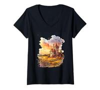 Mujer Castillo de cuento de hadas Arte Fantasía Camiseta Cuello V