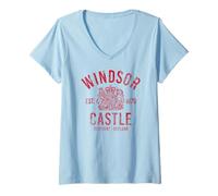 Mujer Castillo de Windsor EST. 1070 Berkshire Inglaterra Rojo Envejecido Impresión Camiseta Cuello V