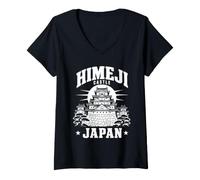 Mujer Castillo Himeji Hyogo Japón Samurai Historia Regalo Viaje Camiseta Cuello V