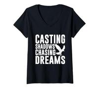 Mujer Casting Sombras Persiguiendo Sueños Cetrería Camiseta Cuello V