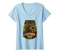 Mujer CASTINGS Day Cosecha Humus Lombriz Compostaje Camiseta Cuello V
