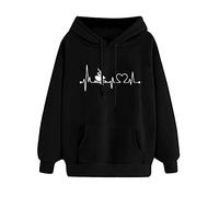 Mujer Casual Amor Impreso Sudadera de Moda Sudadera con Capucha Suéter Blusa Gruesa Top Amarillo Mujer, Negro , XL