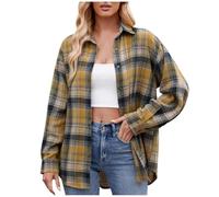 Mujer Casual Fashion Street Holgada Multicolor Camisa a Cuadros Chaqueta, amarillo, XXL