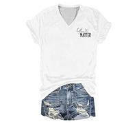 Mujer Casual Moda Letter Estampado Cuello V Manga Corta Personalidad Camiseta Top Rojo Mujer Sexy, Blanco, XXL