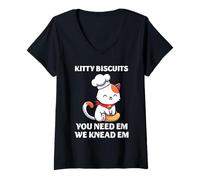 Mujer Cat Baker Kitty Galletas amasar Em Cute Baking Pet Pun Art Camiseta Cuello V
