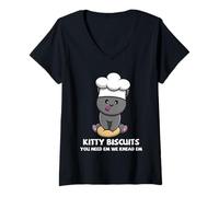 Mujer Cat Baker Kitty Galletas amasar Em Cute Baking Pet Pun Art Camiseta Cuello V