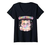 Mujer Cat Blowing Bubble Chewing Gum Bubble Trouble Meow Camiseta Cuello V