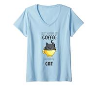 Mujer Cat Cozy Mystery I Just Wanna Beber Coffee and Pet My Cat Camiseta Cuello V