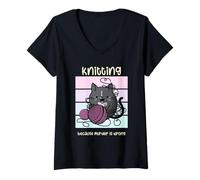Mujer Cat Cozy Mystery tejiendo Porque asesinar está Mal Camiseta Cuello V