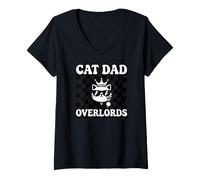 Mujer Cat Dad Overlords Funny Feline Master Retro Checkered Camiseta Cuello V