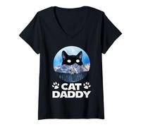 Mujer Cat Daddy Sunset Graphic Funny Kitty Black Cat Lover Camiseta Cuello V