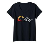 Mujer Cat Daddy Vintage Eighties Style Cat Retro Distressed Camiseta Cuello V