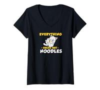 Mujer Cat Eat Bowl of Ramen Pho Kawaii Noodle Miso Cita Idea de Regalo Camiseta Cuello V