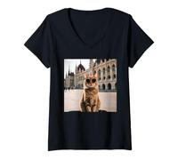 Mujer Cat En Budapest, Hungría Camiseta Cuello V