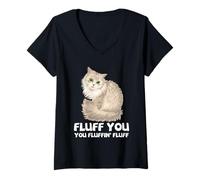Mujer Cat Fluff You Funny Fluffy Kitty Pet Lover Cita Humor Arte Camiseta Cuello V