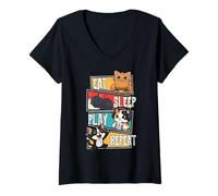 Mujer Cat Gamer Gaming Eat Sleep Play Repeat para niños Camiseta Cuello V