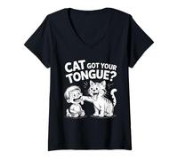 Mujer Cat Got Your Lengua Idiom Niños y Maestros Modismos Camiseta Cuello V