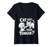 Mujer Cat Got Your Lengua Idiom Niños y Maestros Modismos Camiseta Cuello V