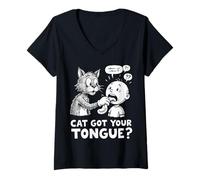 Mujer Cat Got Your Lengua Idiom Niños y Maestros Modismos Camiseta Cuello V