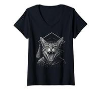Mujer Cat Graduation Gown Funny Cat Class of Camiseta Cuello V