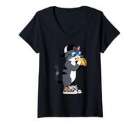 Mujer Cat Kids, Pet Cat Eating Taco, Funny Cat Camiseta Cuello V