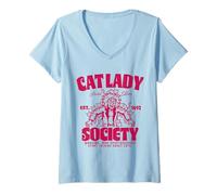 Mujer Cat Lady Society Divertido Amante Gatos Camiseta Cuello V