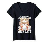 Mujer Cat Lover Gnome For Cat Mom Grandma Life Is Better With Cats Camiseta Cuello V