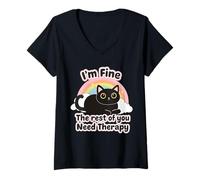 Mujer Cat Lover'S Funny I'm Fine The Rest of You Need Therapy Camiseta Cuello V