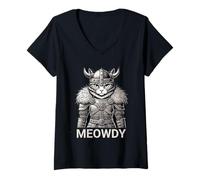 Mujer Cat Meowdy Nordic Viking For Moody Women Girl Cat Lover Camiseta Cuello V