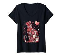 Mujer Cat Mom & Dad Happy Meowtine's Day Cats Lover Adorable Camiseta Cuello V