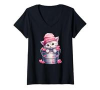 Mujer Cat Mom Valentines Graphic For Girls and Grandma Cute Kitten Camiseta Cuello V