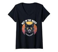 Mujer Cat Not In The Mood - Camisa Divertida Retro para Hombres y Mujeres Camiseta Cuello V