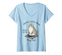 Mujer Cat On Record Player Imagina Que tu opinión no Importa Camiseta Cuello V