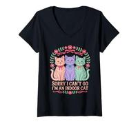 Mujer Cat Owners Introverts Sorry I Can't Go I'm An Indoor Cat Camiseta Cuello V