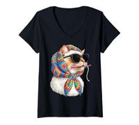 Mujer Cat Pet Granny Square Crochet Yarn Crochet Lover Camiseta Cuello V