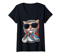 Mujer Cat Pet Granny Square Crochet Yarn Crochet Lover Camiseta Cuello V