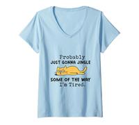 Mujer Cat Probablemente Solo va a sonajear Algo de la Forma en Que Estoy Cansado Camiseta Cuello V
