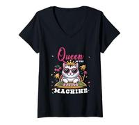 Mujer Cat Queen of The Slot Machine Casino Gambling Gambler Camiseta Cuello V
