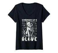 Mujer Cat Science de Schrödinger, Vivo y Muerto Camiseta Cuello V