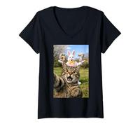 Mujer Cat Selfie Six Seven Easter Day Bunny 67 Meme Rabbit Niños Camiseta Cuello V