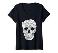 Mujer Cat Skull T-Shirt - Kitty Skeleton Halloween Costume Idea Camiseta Cuello V