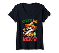 Mujer Cat Sombrero Cinco De Mayo Comida Mexicana Divertida Fiesta México Camiseta Cuello V